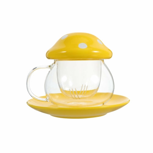 Glass Mushroom Tea Cups Set with Infuser - Tea Presser 10 OZ