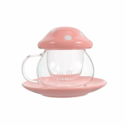 Glass Mushroom Tea Cups Set with Infuser - Tea Presser 10 OZ