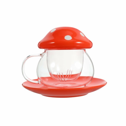 Glass Mushroom Tea Cups Set with Infuser - Tea Presser 10 OZ