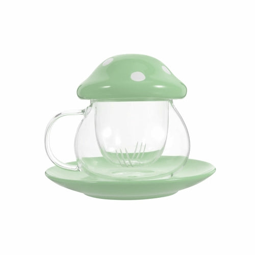 Glass Mushroom Tea Cups Set with Infuser - Tea Presser 10 OZ