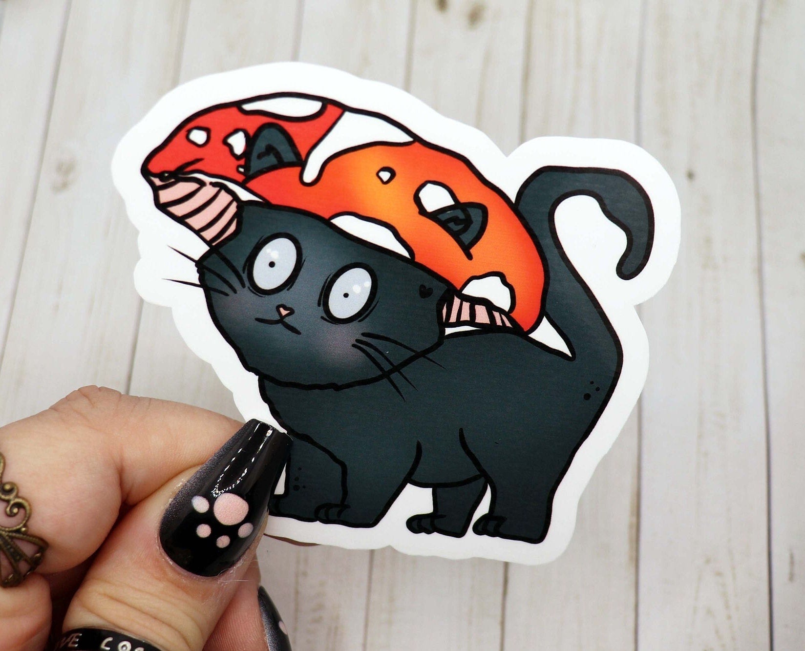 Mushroom Hat Cat Vinyl Sticker