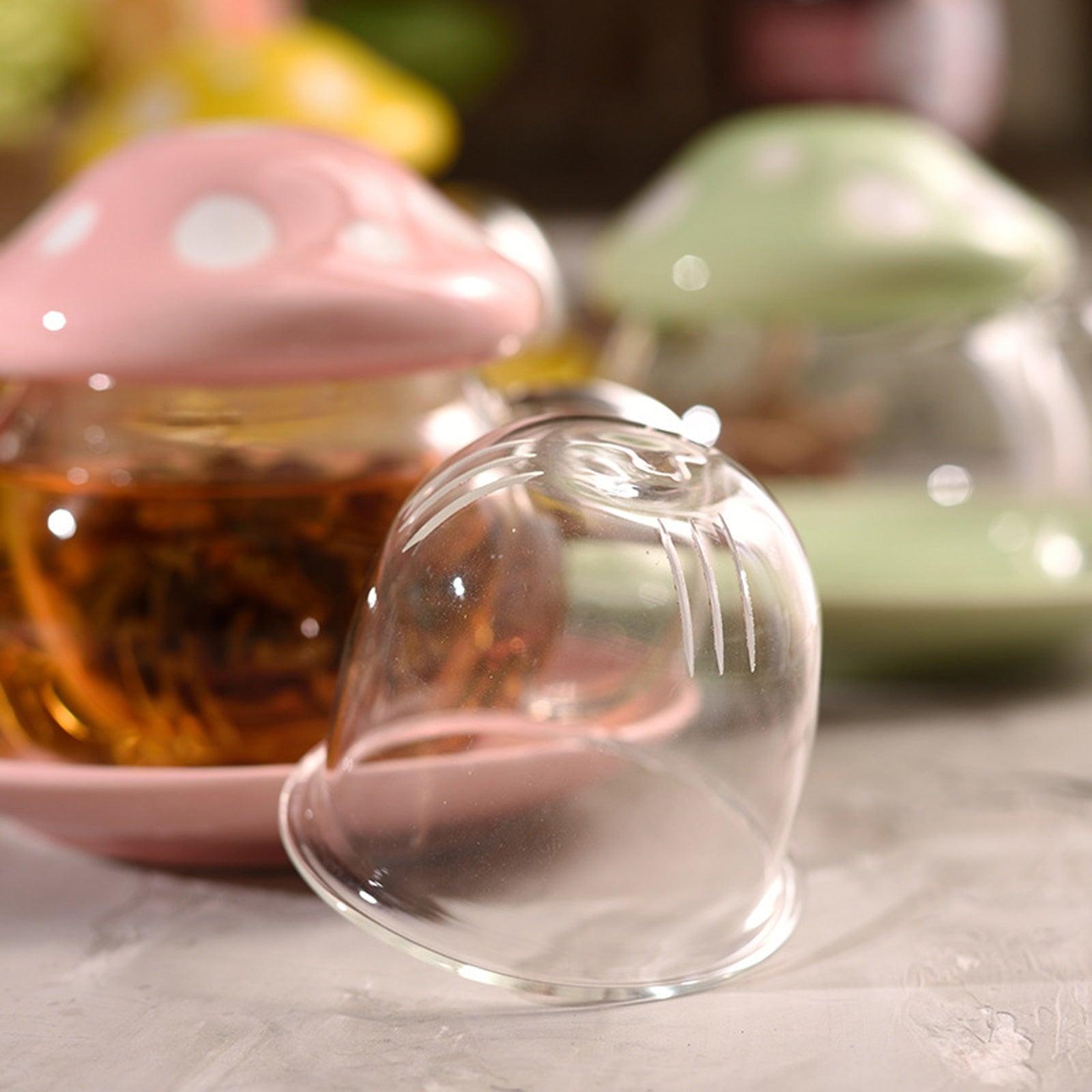 Glass Mushroom Tea Cups Set with Infuser - Tea Presser 10 OZ